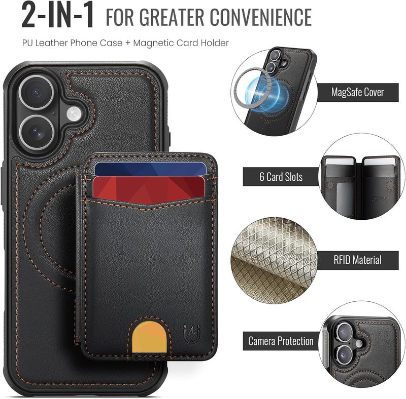 Usroom for iPhone 16 Detachable Wallet Case with Card Holder, 2 in 1 RFID Blocking Credit Slots Kickstand Shockproof Phone Wallet for iPhone 16 6.1" Black - Image 4